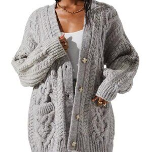 Astr The Label Charli Cable Knit Oversized Cardigan Sweater NWT, Gray, XS
